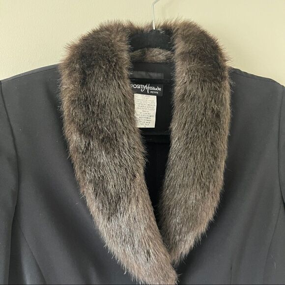 Positive Attitude Black Button Down Faux Fur Blazer Jacket Size 14 Petite - Picture 5 of 7